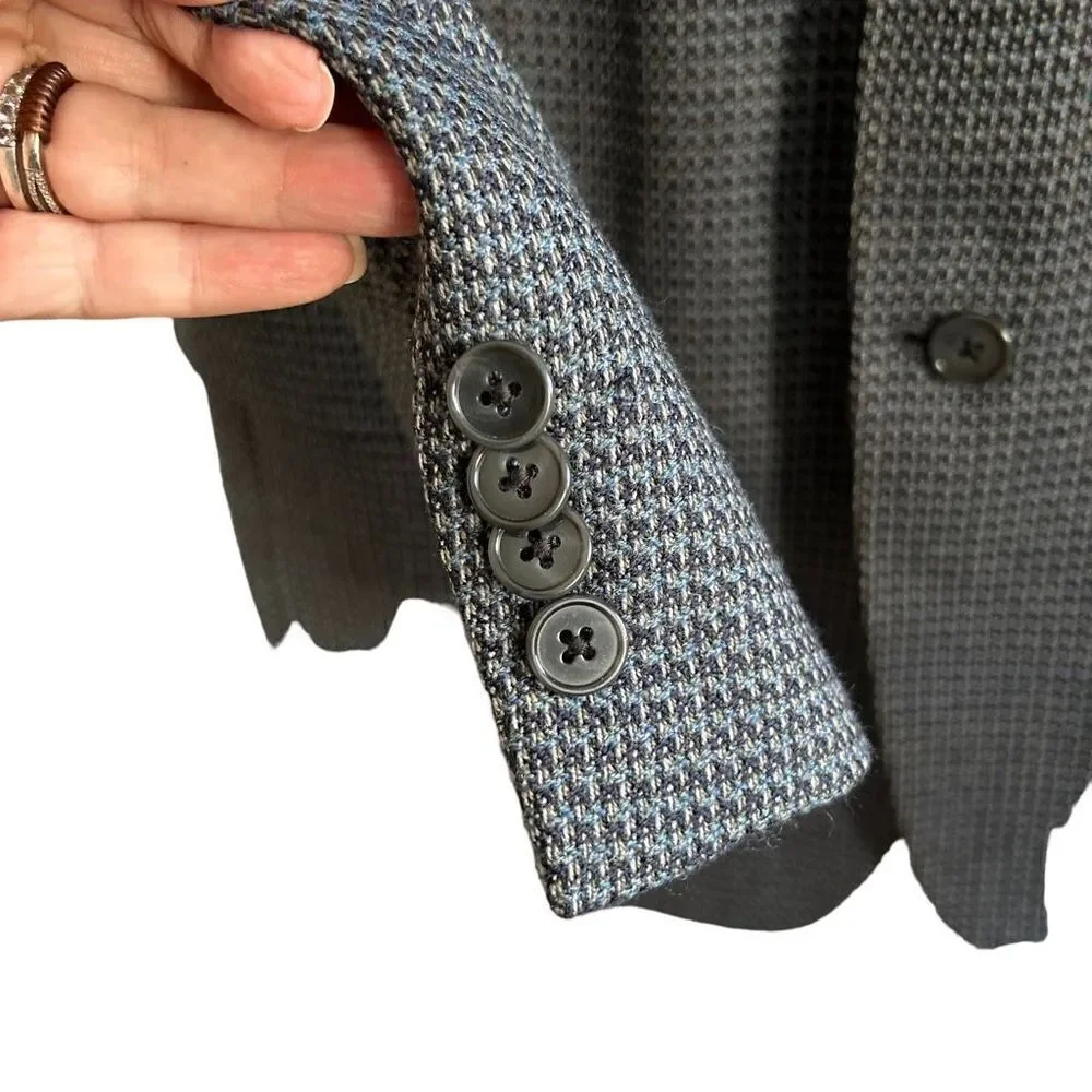 Joseph Abboud blazer suit jacket size 42L 100% wool houndstooth pattern blue tan
